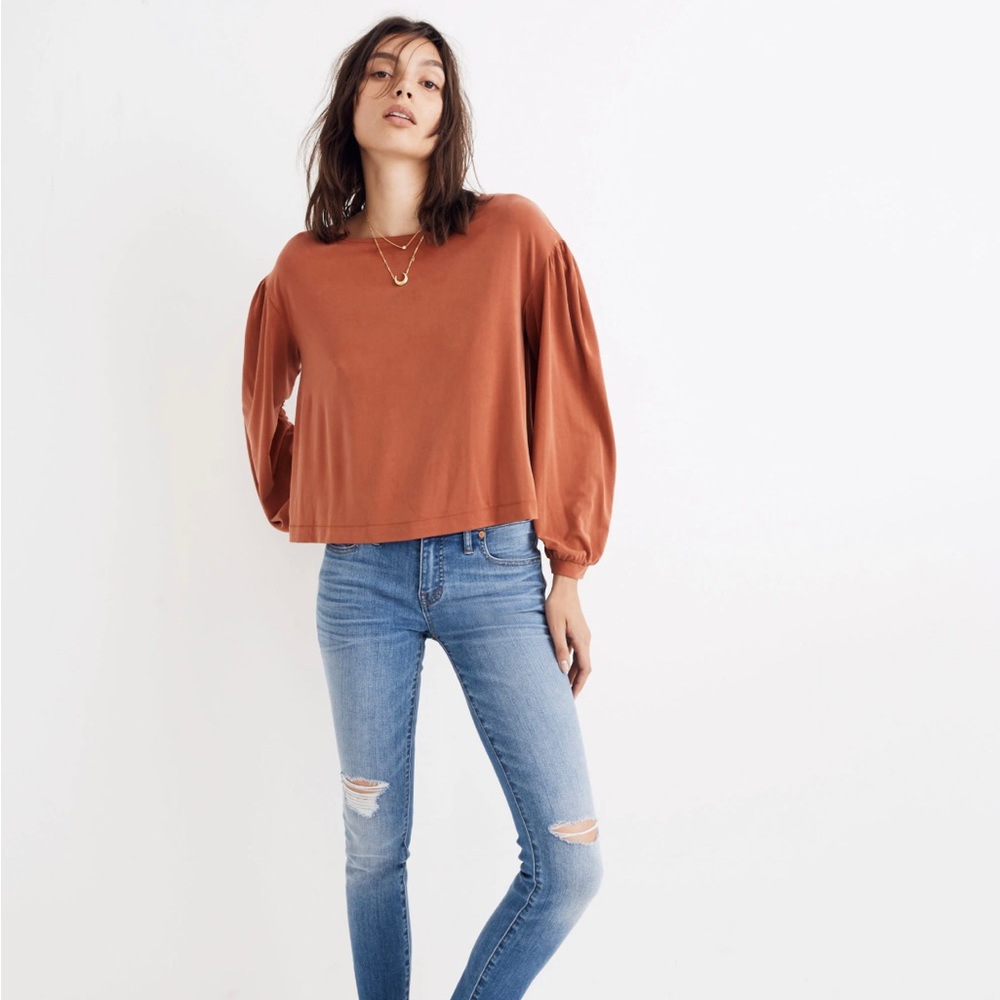 Madewell Sandwashed Gathered Sleeve Top - XS